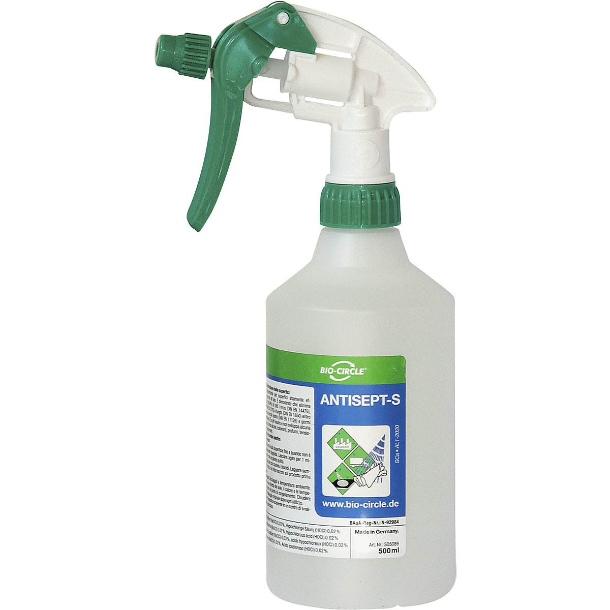 Bio-Circle Flächendesinfektion ANTISEPT-S, Inhalt 0,5 l, VE 20 Stk, viruzid bzw. begrenzt viruzid