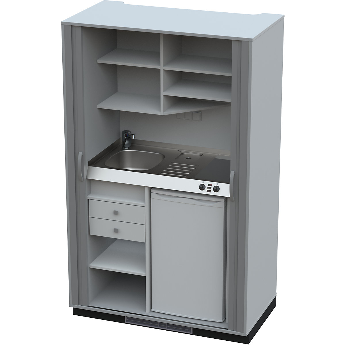 Cozinha-armário com frente em persianas, 2 placas em vidrocerâmica, bacia à esquerda, cinzento/antracite 1956 x 1200 x 650 mm-0