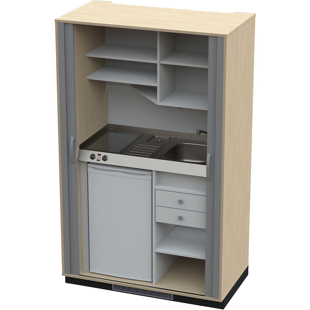 Cozinha-armário com frente em persianas, 2 placas em vidrocerâmica, bacia à direita, bétula/antracite 1956 x 1200 x 650 mm-0