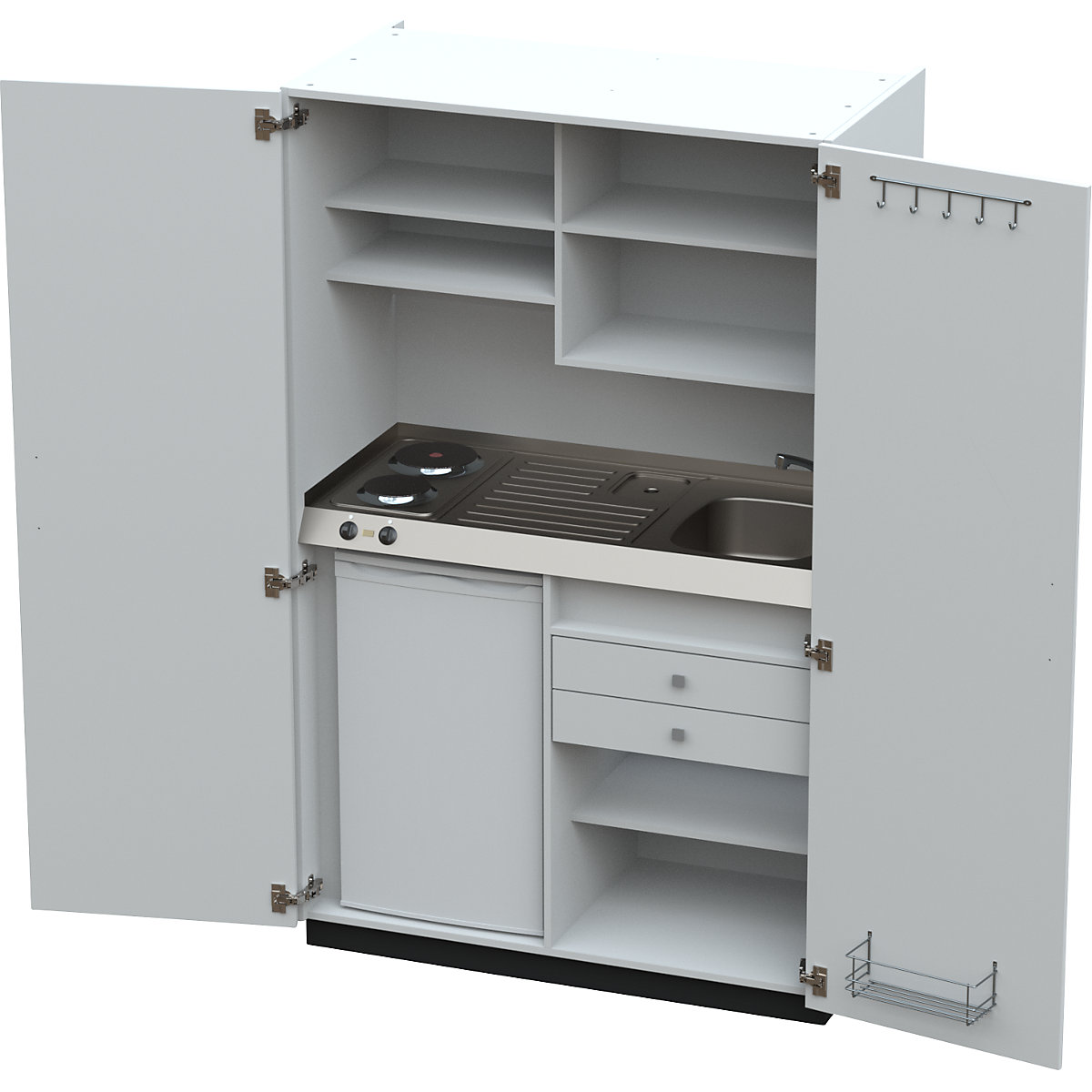 Cozinha-armário com portas de batentes, 2 queimadores, bacia à direita, branco, 1956 x 1200 x 650 mm-0