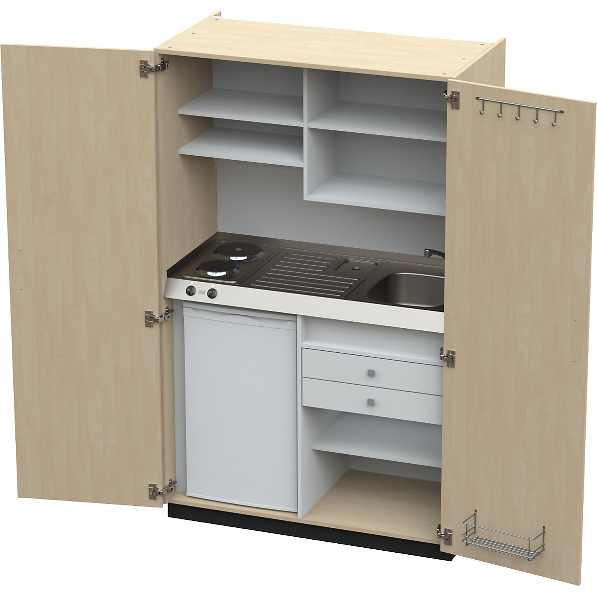 Cozinha-armário com portas de batentes, 2 queimadores, bacia à direita, bétula, 1956 x 1200 x 650 mm-0