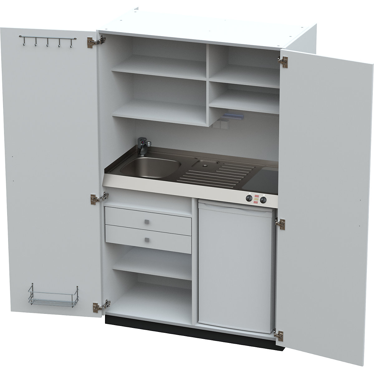 Cozinha-armário com portas de batentes, 2 placas em vidrocerâmica, bacia à esquerda, branco, 1956 x 1200 x 650 mm-0