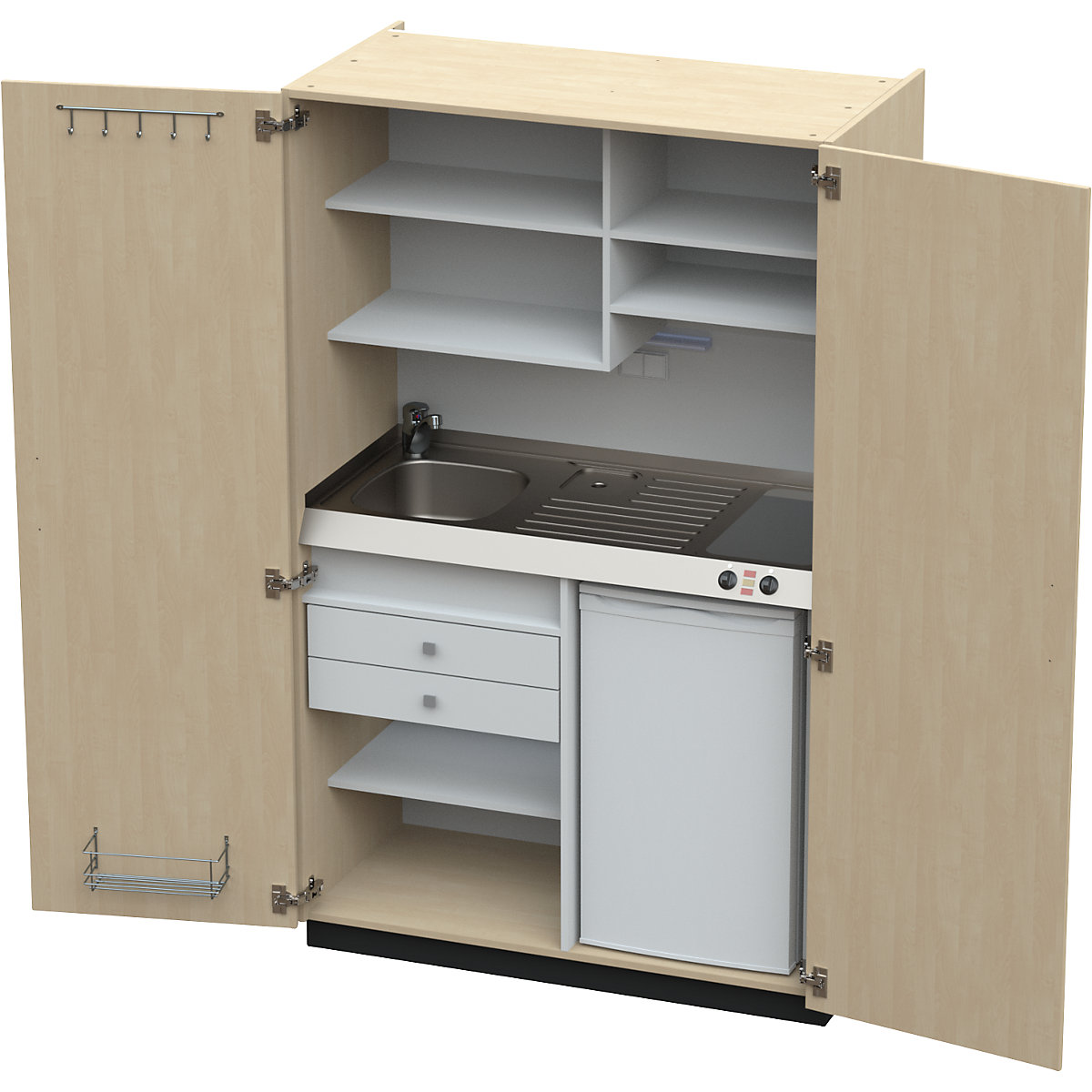 Cozinha-armário com portas de batentes, 2 placas em vidrocerâmica, bacia à esquerda, bétula, 1956 x 1200 x 650 mm-0