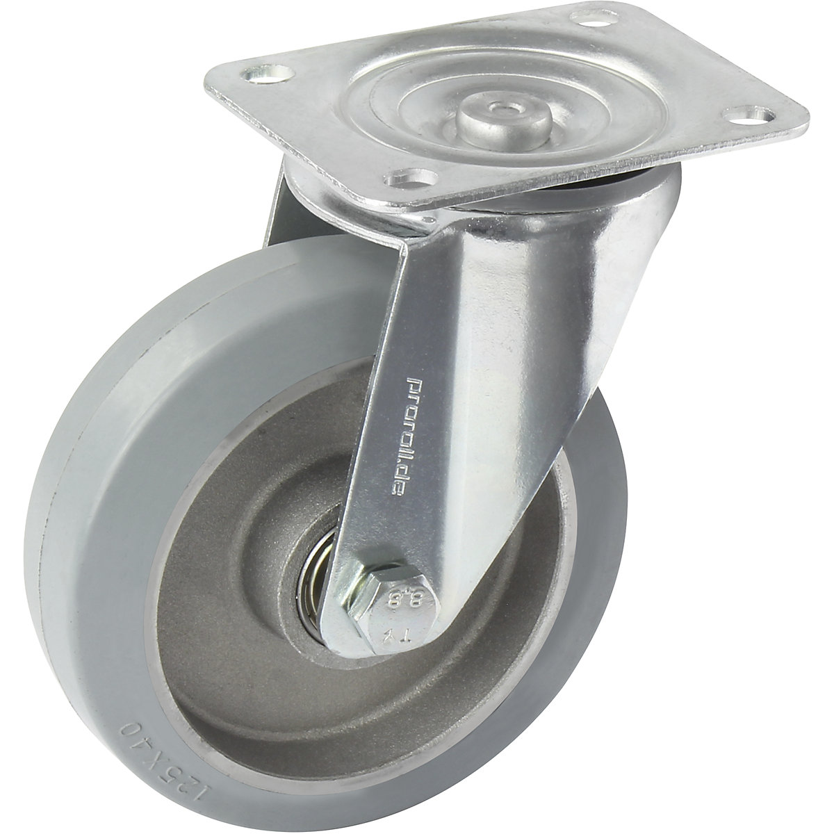 Anvelopă din cauciuc plin elastic, gri – Proroll, Ø roții x lățime 100 x 40 mm, roată pivotantă-0