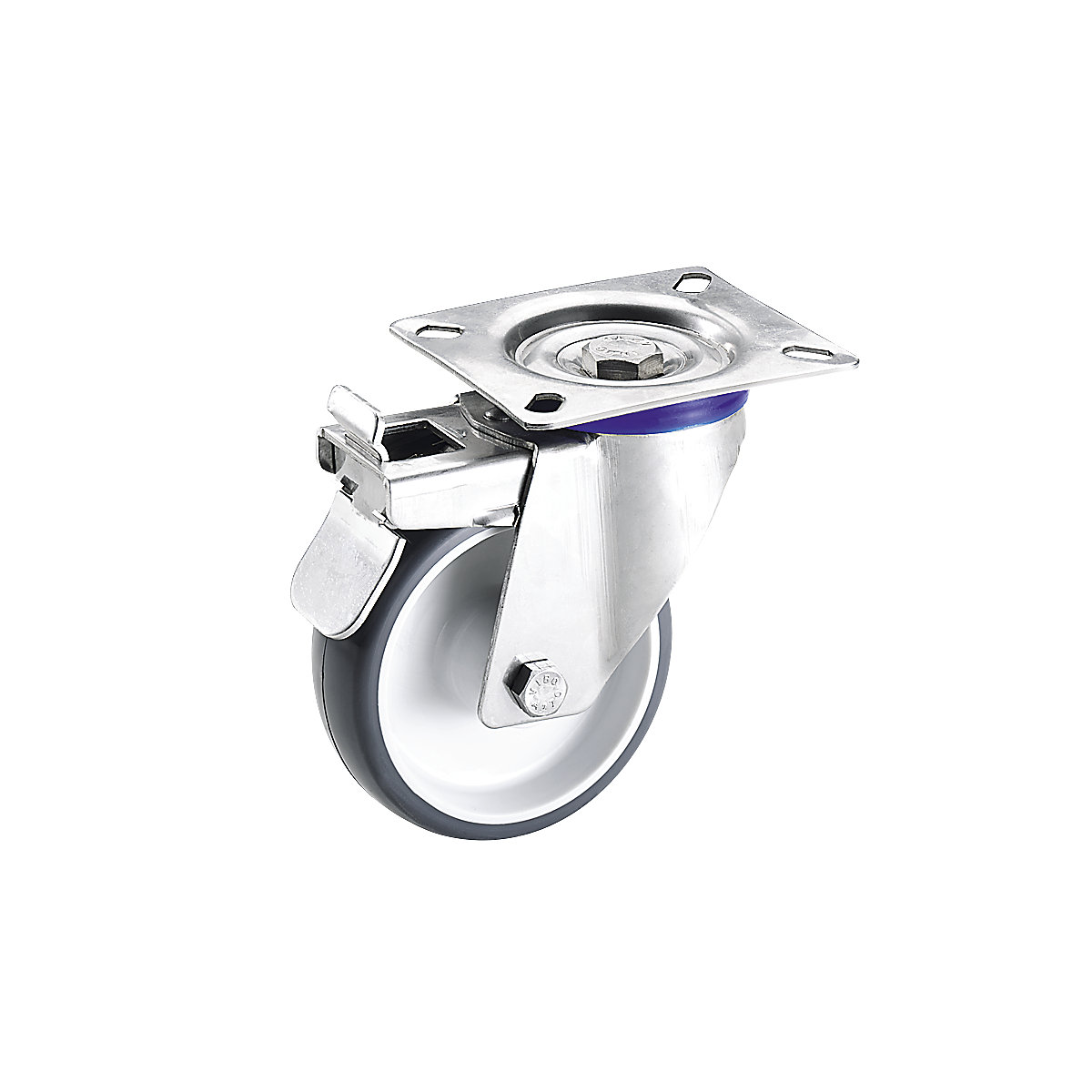 Anvelopă din poliuretan, carcasă din inox – Proroll, Ø roții x lățime 160 x 38 mm, roată pivotantă cu frână dublă-0