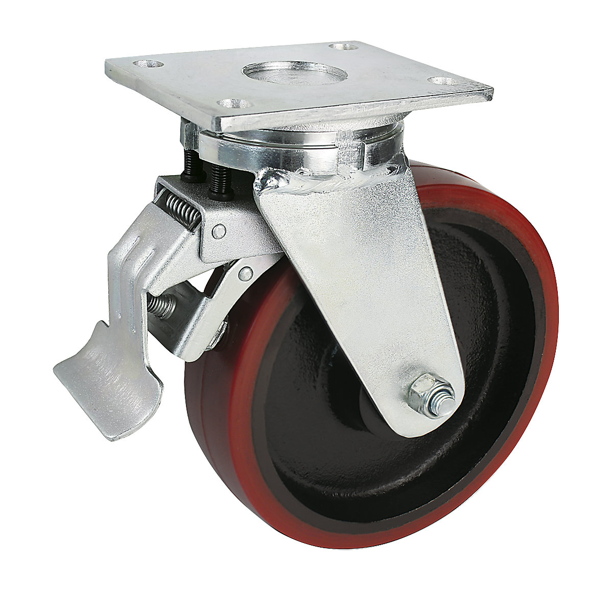 Anvelopă din poliuretan, dimensiune placă 175 x 140 mm – Proroll, Ø roții x lățime 300 x 75 mm, roată pivotantă cu frână dublă-0