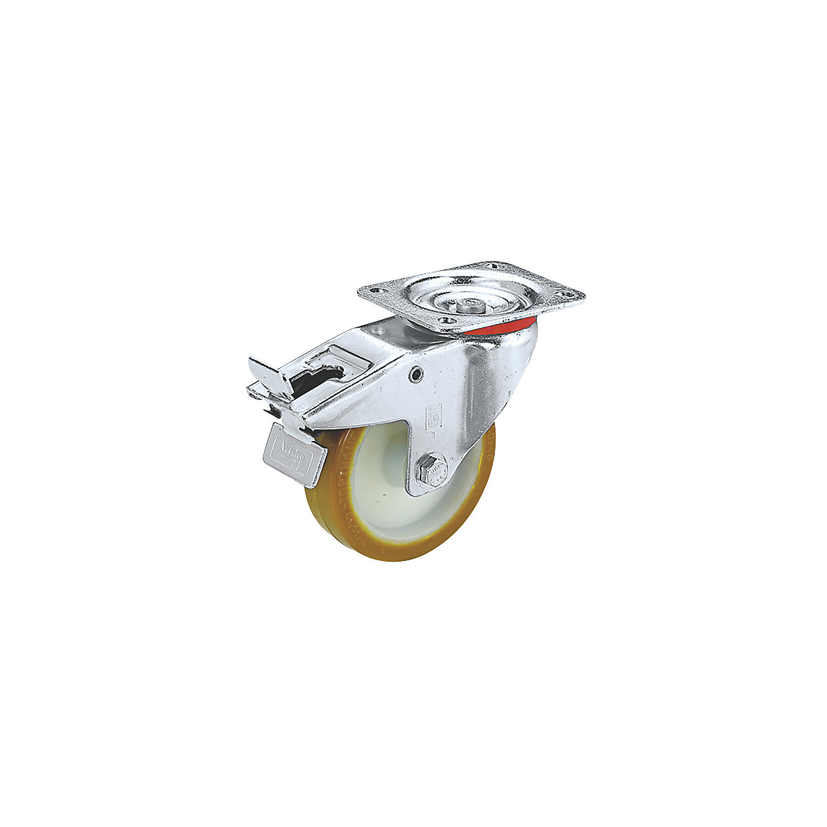 Anvelopă din poliuretan pe jantă din poliamidă – Wicke, Ø roții x lățime 100 x 35 mm, înălțime totală 128 mm, roată pivotantă cu frână dublă, rulment de alunecare-0