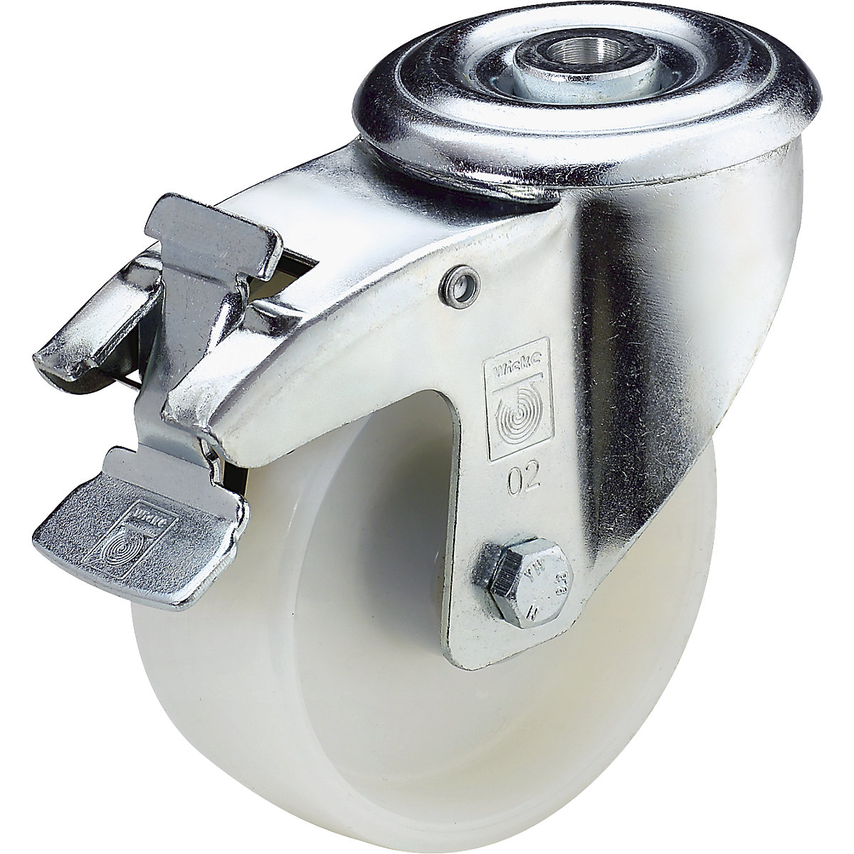 Roată din poliamidă cu orificiu posterior – Wicke, Ø roții x lățime 80 x 35 mm, roată pivotantă cu frână dublă-0