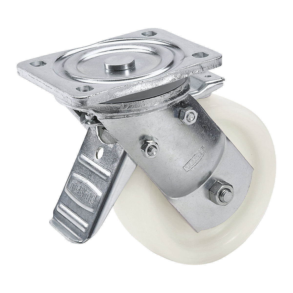 Roată din poliamidă, rezistentă la frecare – TENTE, Ø roții x lățime 125 x 50 mm, roată pivotantă cu frână dublă-0