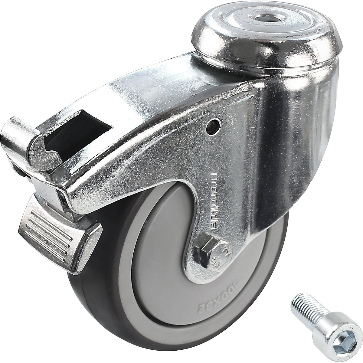 Pneu de borracha, termoplástico, com cavilha roscada – Proroll, Ø x largura da roda 75 x 25 mm, roda orientável com bloqueio duplo-0