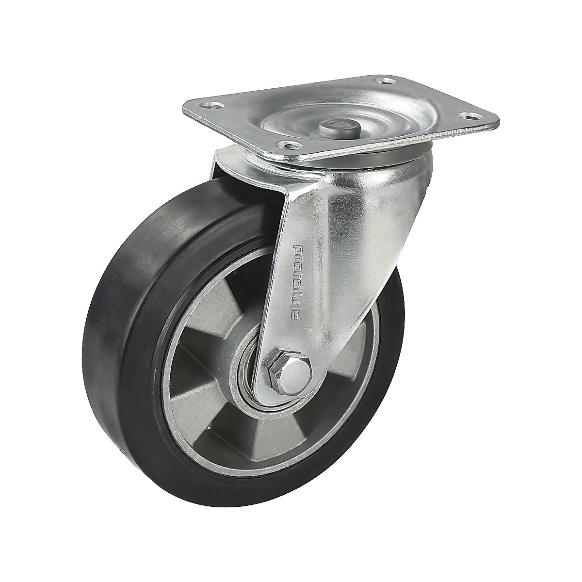 Pneu em borracha maciça elástica, preto – Proroll, Ø x largura da roda 200 x 50 mm, roda orientável-0