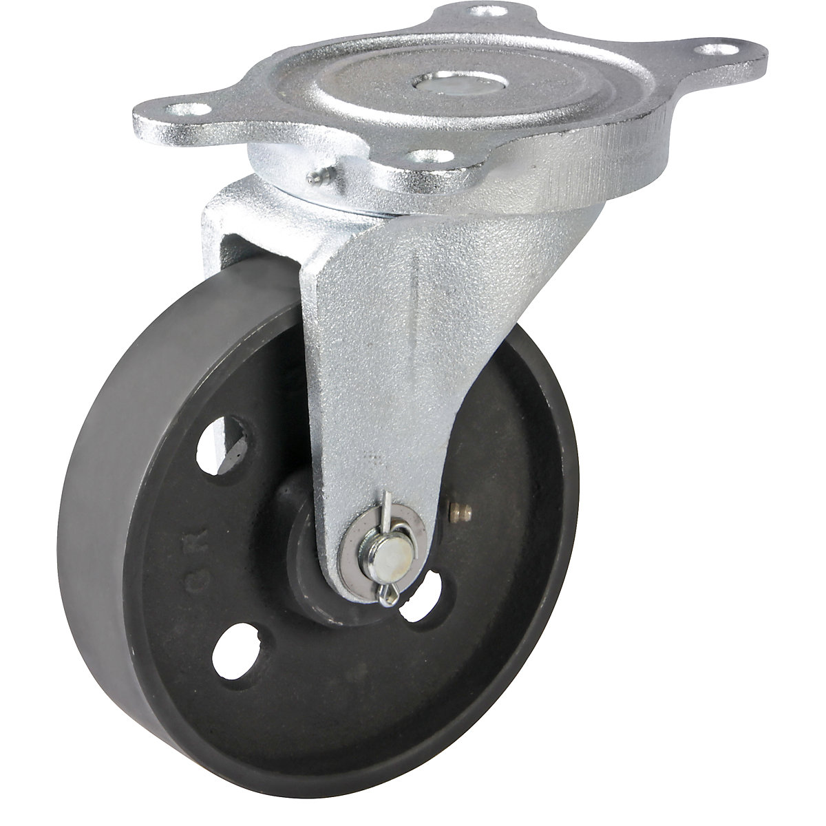 Roda em ferro fundido, corpo em fundição maleável, Ø x largura das rodas 200 x 50 mm, roda orientável com rolamento de rolos-0