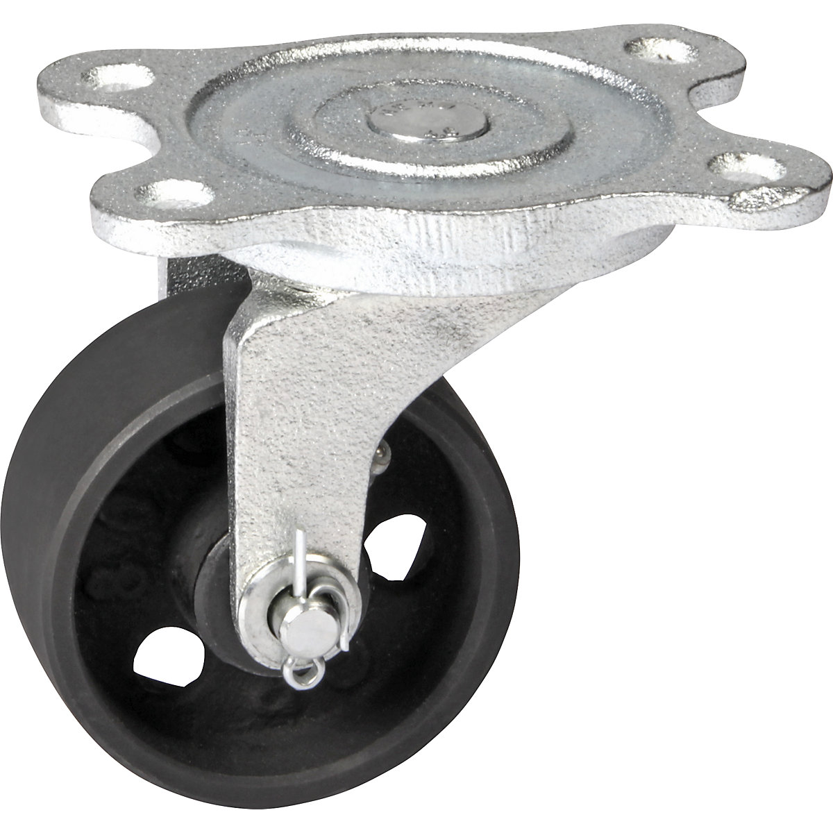 Roda em ferro fundido, corpo em fundição maleável, Ø x largura das rodas 80 x 35 mm, roda orientável com mancal de deslize-0