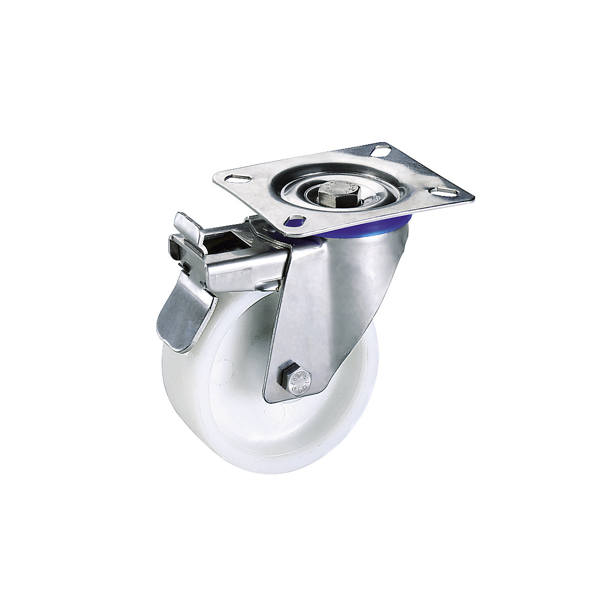 Roda em poliamida, corpo em aço inoxidável – Proroll, Ø x largura da roda 160 x 40 mm, roda orientável com bloqueio duplo-0