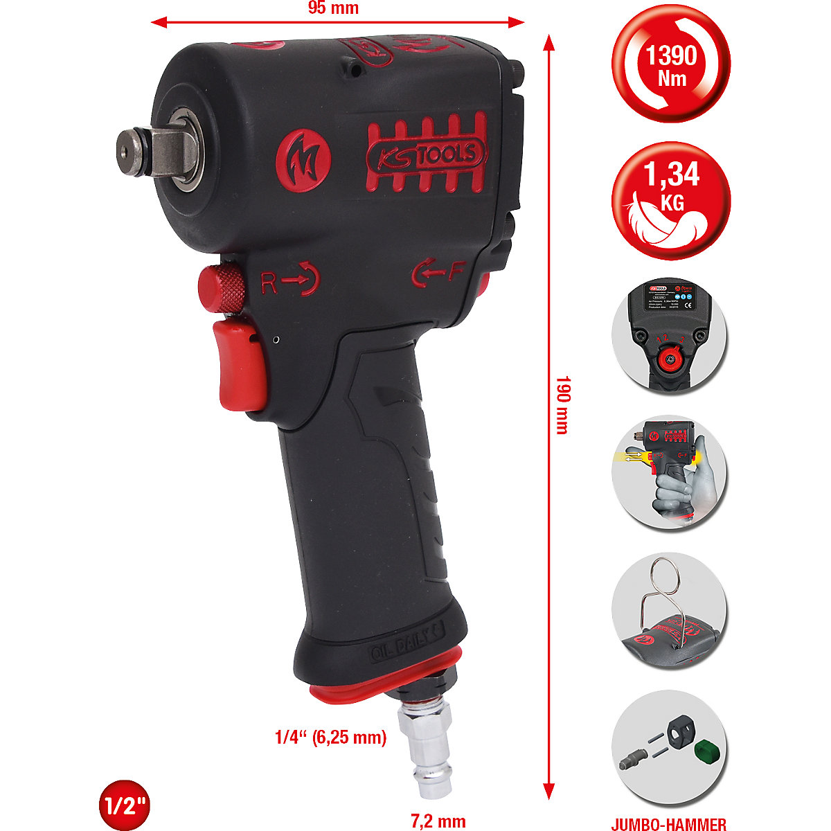1/2'&#x27; miniMONSTER vysokovýkonný pneumatický príklepový skrutkovač – KS Tools (Zobrazenie produktu 3)-2