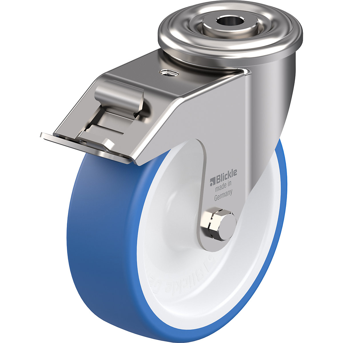 Ruota in TPU, corpo in acciaio inox con foro complementare – Blickle