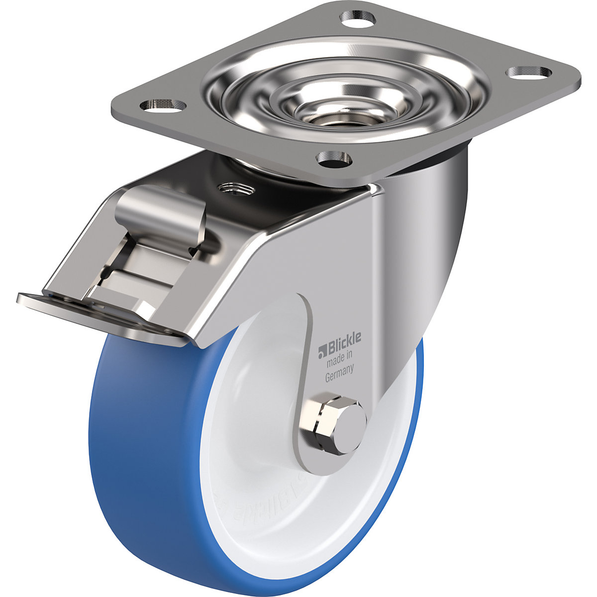 Ruota in TPU, corpo in acciaio inox con piastra – Blickle