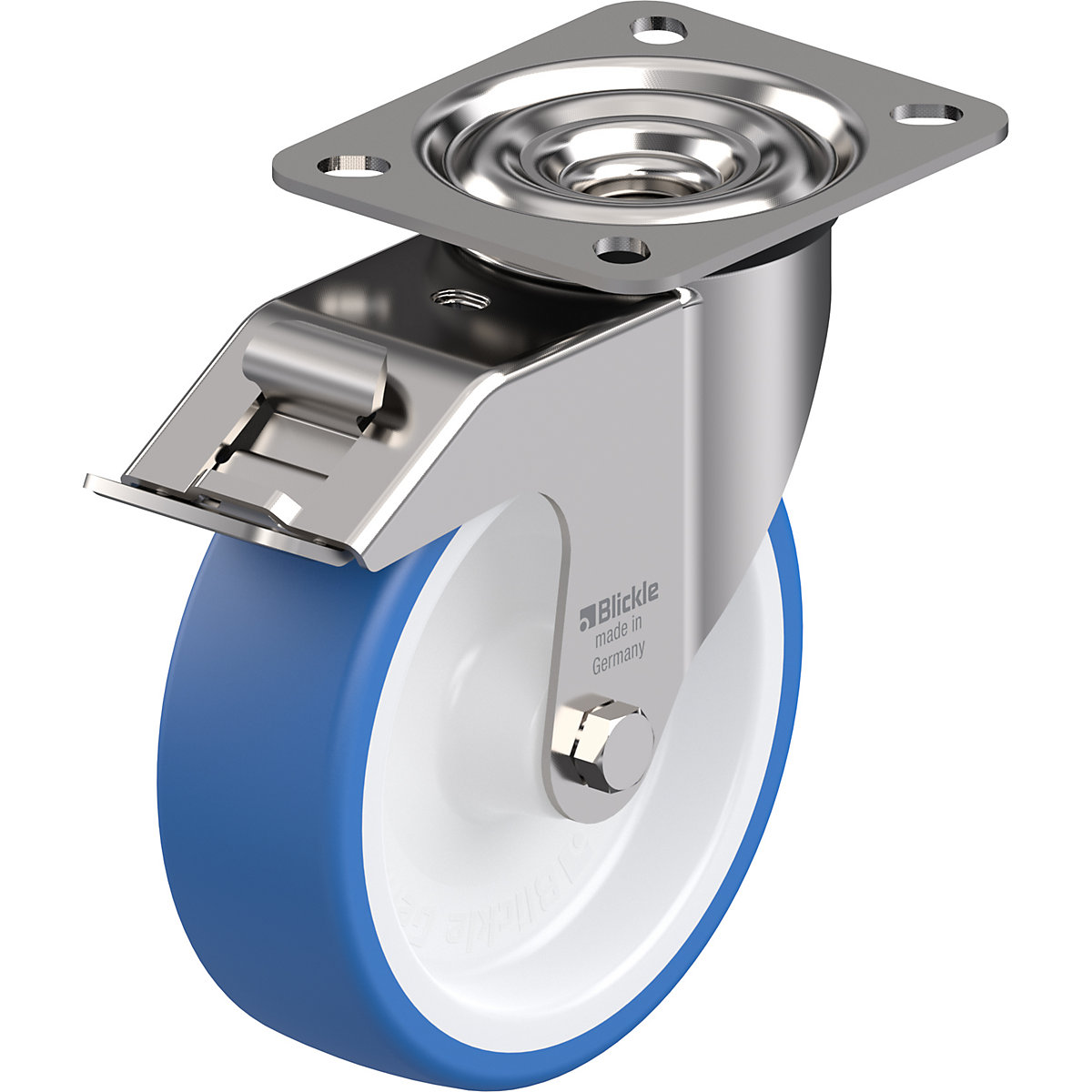 Ruota in TPU, corpo in acciaio inox con piastra – Blickle