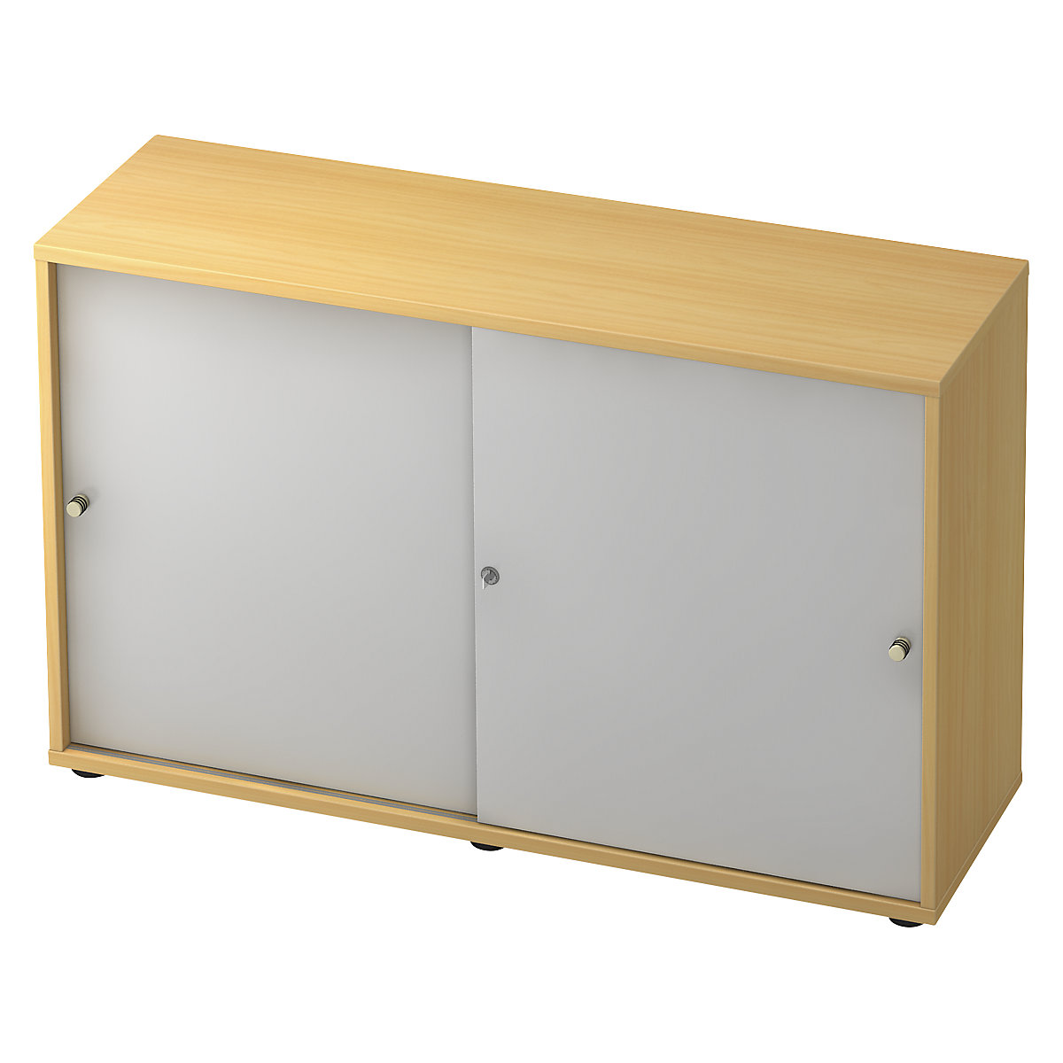 Armário com portas de correr – eurokraft pro, 1 prateleira, separador central, faia/cinza alumínio-0