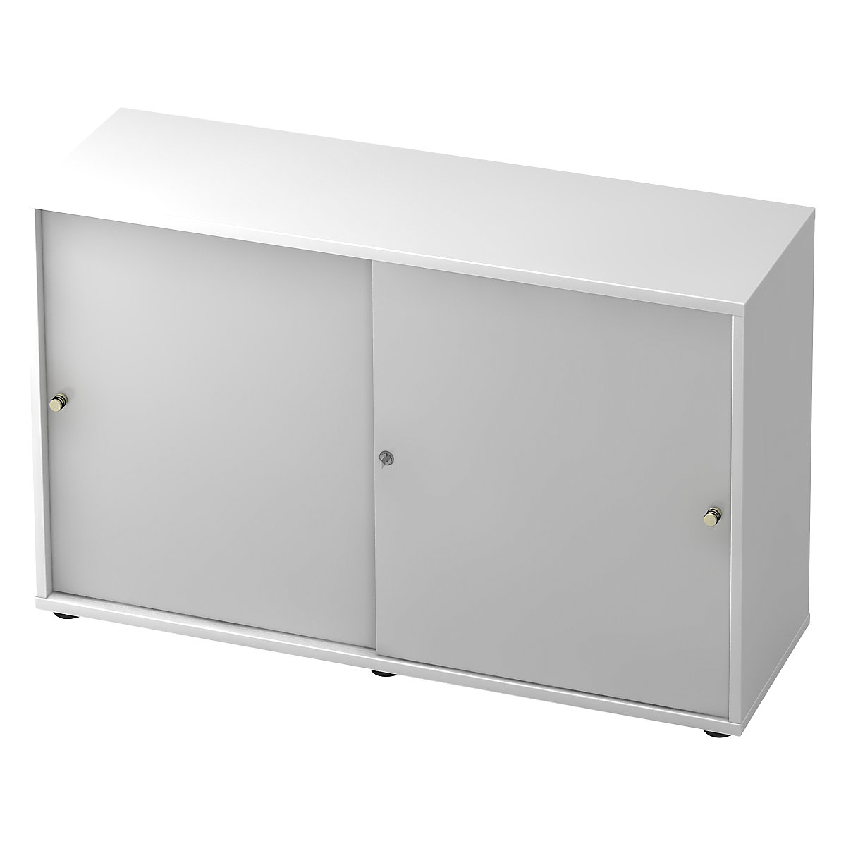 Armário com portas de correr – eurokraft pro, 1 prateleira, separador central, branco/cinza alumínio-0