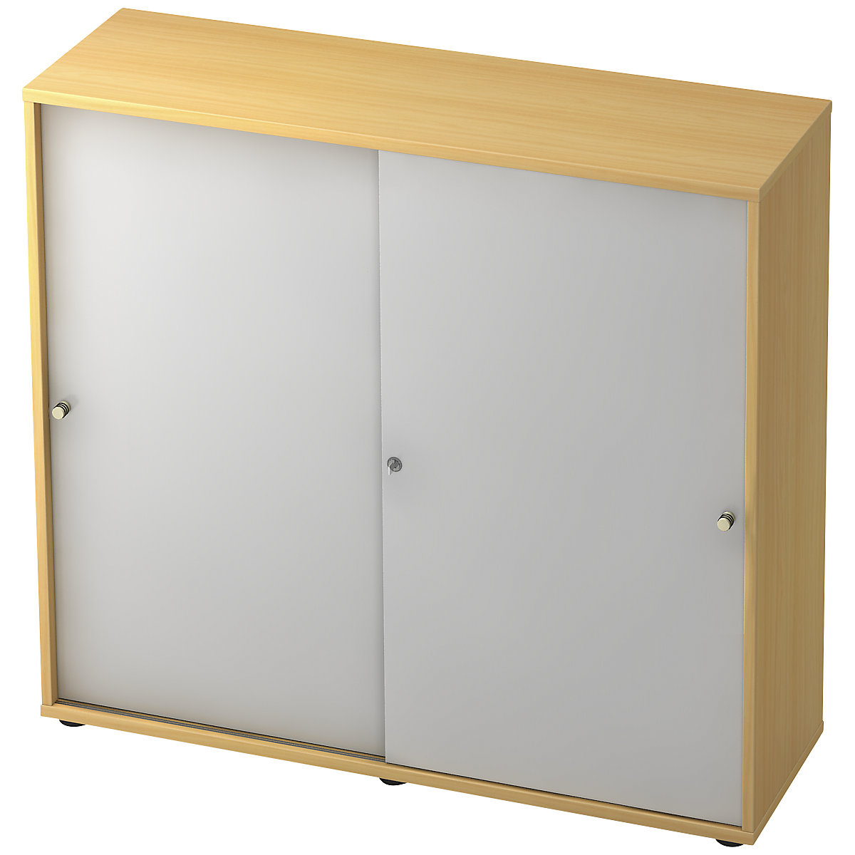 Armário com portas de correr – eurokraft pro, 2 prateleiras, separador central, faia/cinza alumínio-0