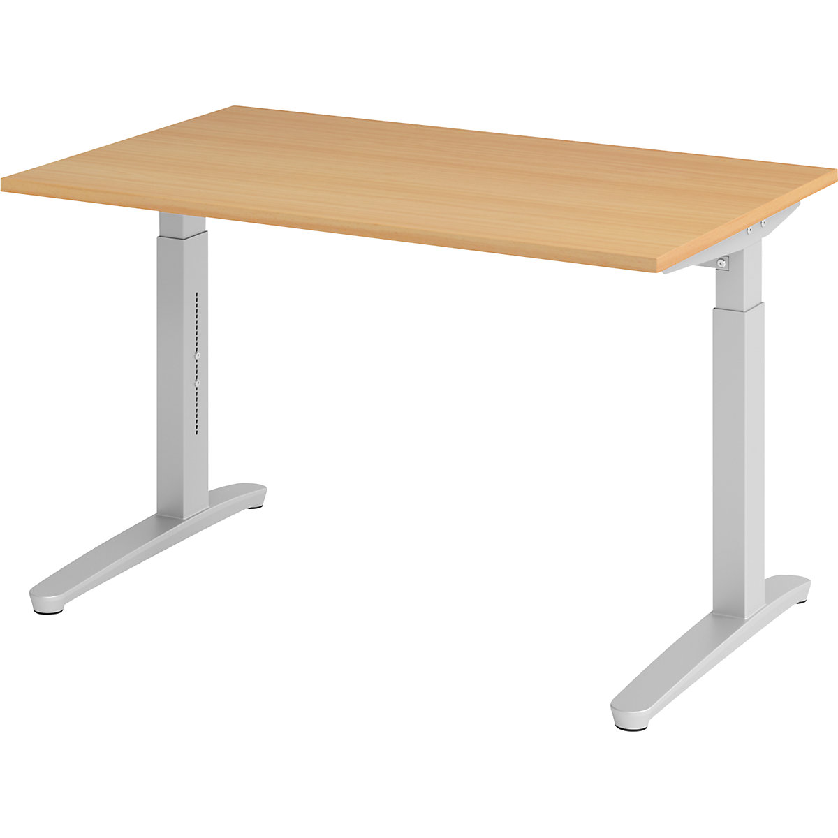 Secretária com estrutura de pés em C ANNY – eurokraft pro, regulável em altura 650 – 850 mm, largura 1200 mm, faia/cinza alumínio-0