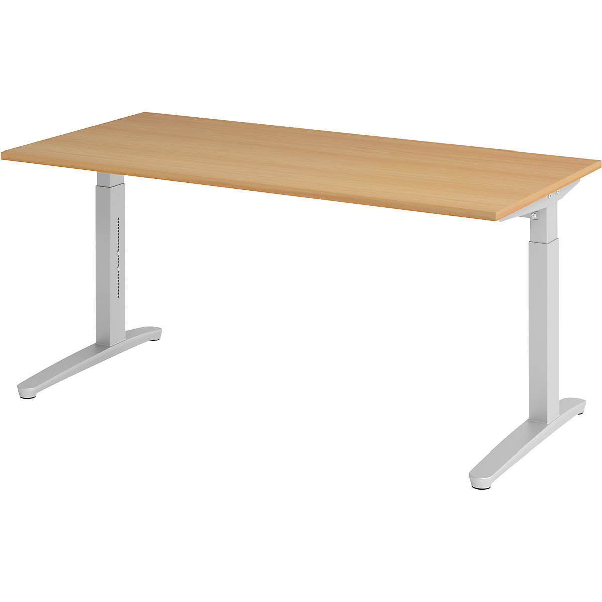 Secretária com estrutura de pés em C ANNY – eurokraft pro, regulável em altura 650 – 850 mm, largura 1600 mm, faia/cinza alumínio-0