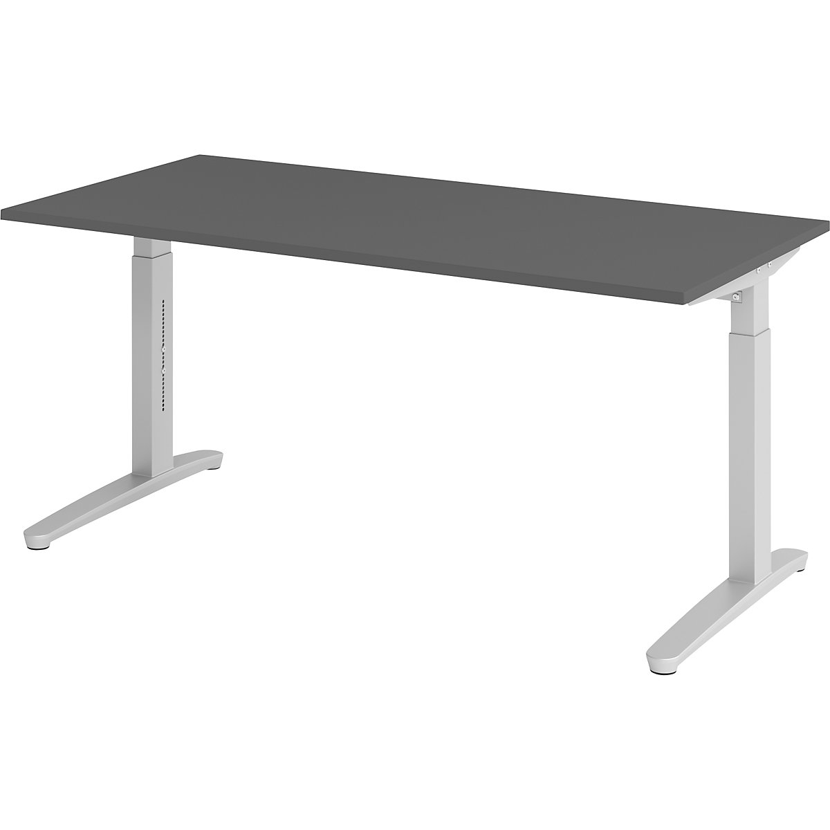Secretária com estrutura de pés em C ANNY – eurokraft pro, regulável em altura 650 – 850 mm, largura 1600 mm, grafite/cinza alumínio-0