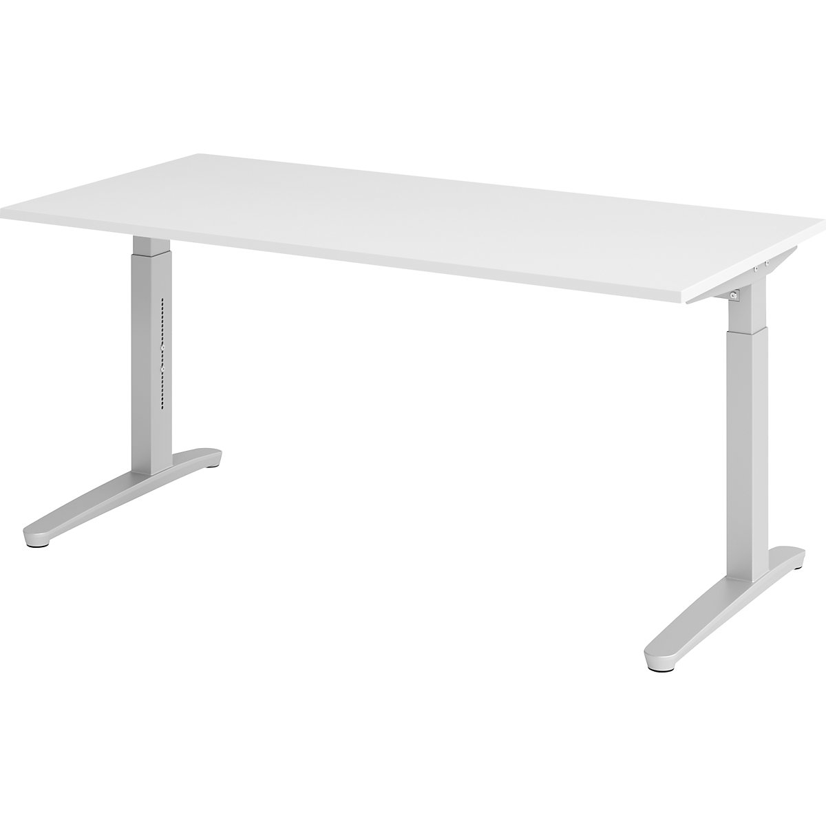 Secretária com estrutura de pés em C ANNY – eurokraft pro, regulável em altura 650 – 850 mm, largura 1600 mm, branco/cinza alumínio-0