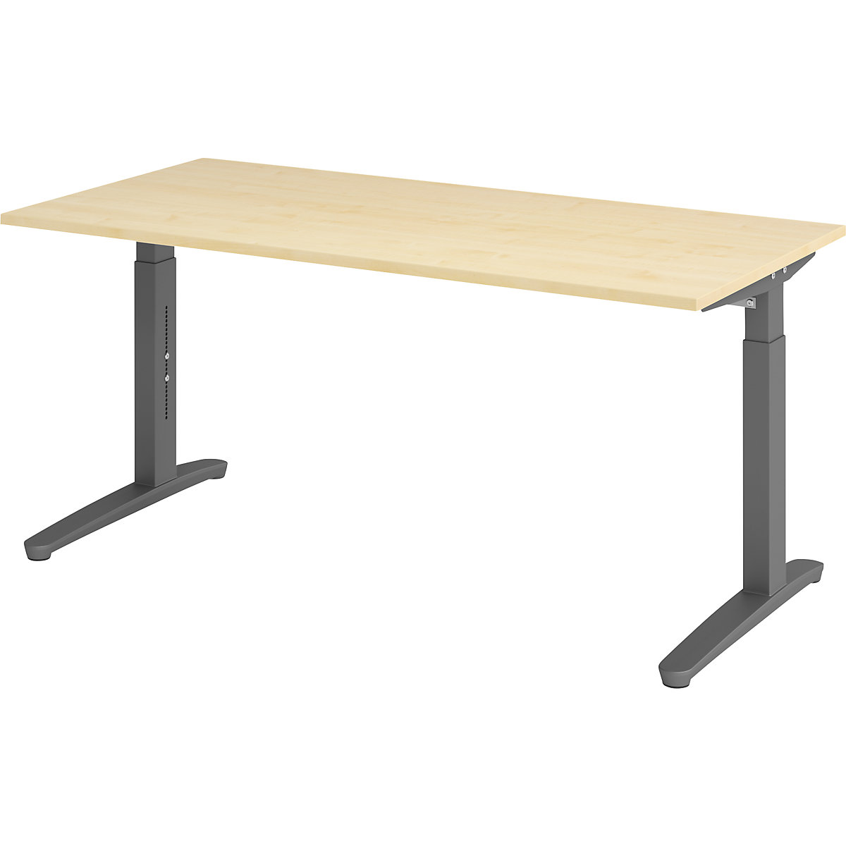 Secretária com estrutura de pés em C ANNY – eurokraft pro, regulável em altura 650 – 850 mm, largura 1600 mm, imitação de ácer/grafite-0