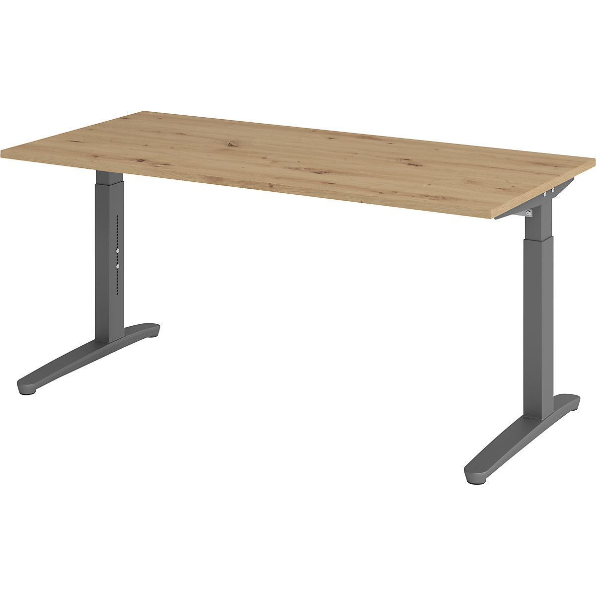 Secretária com estrutura de pés em C ANNY – eurokraft pro, regulável em altura 650 – 850 mm, largura 1600 mm, carvalho com nós/grafite-0