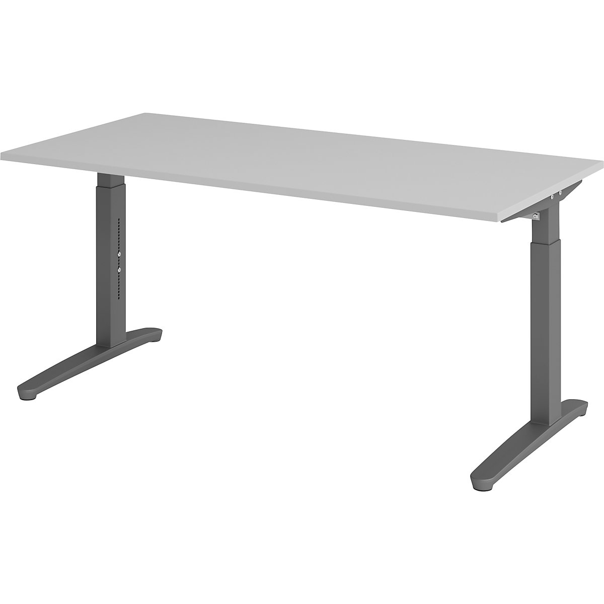 Secretária com estrutura de pés em C ANNY – eurokraft pro, regulável em altura 650 – 850 mm, largura 1600 mm, cinzento claro/grafite-0
