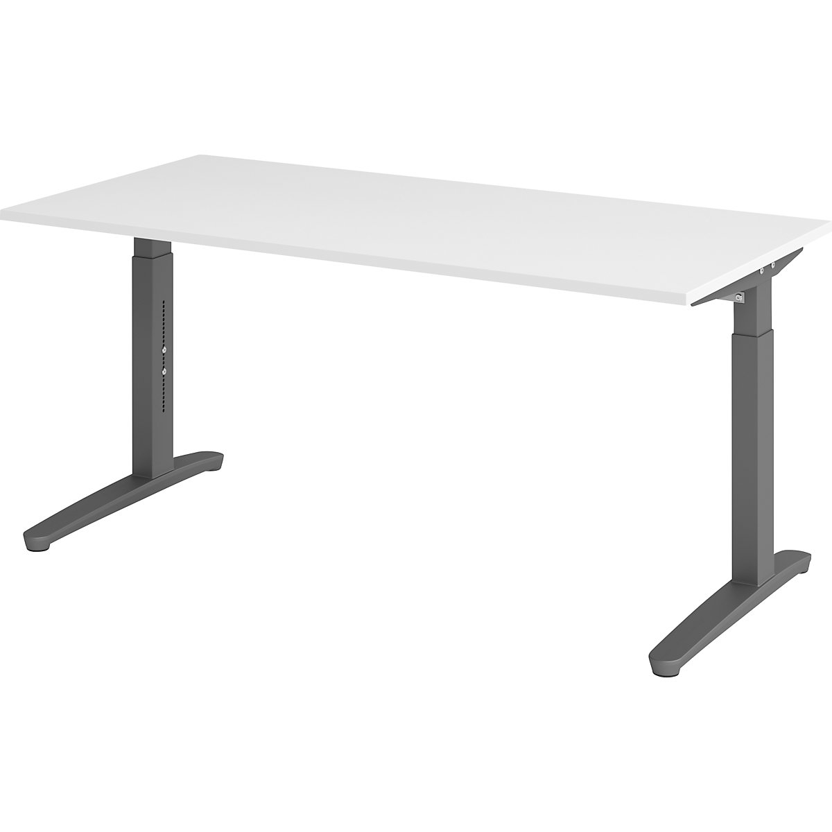 Secretária com estrutura de pés em C ANNY – eurokraft pro, regulável em altura 650 – 850 mm, largura 1600 mm, branco/grafite-0
