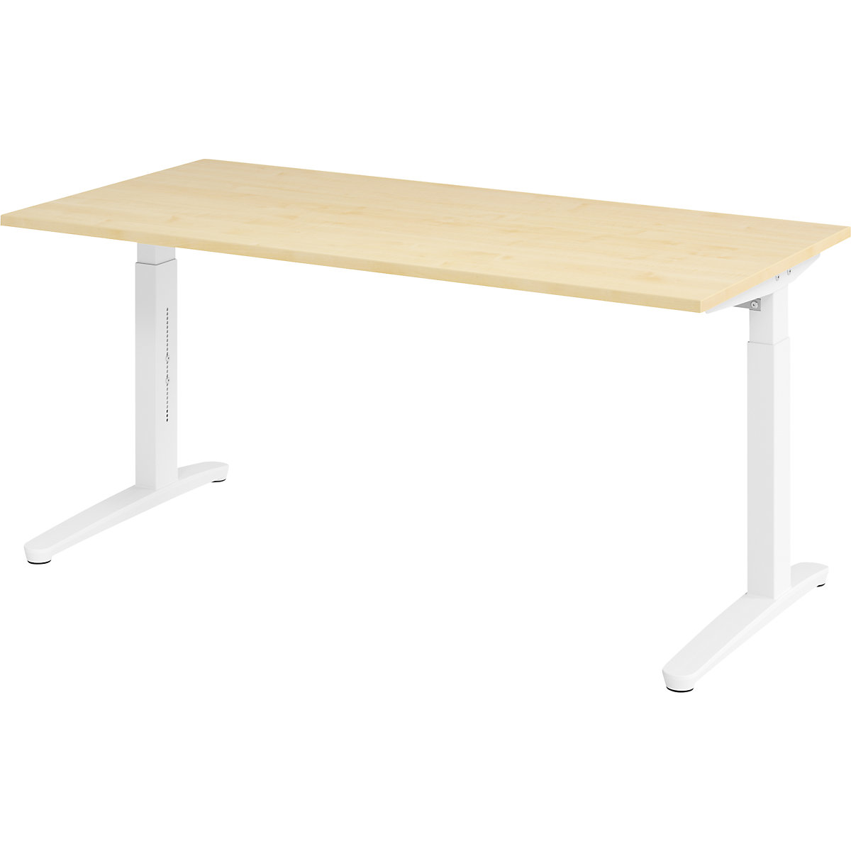 Secretária com estrutura de pés em C ANNY – eurokraft pro, regulável em altura 650 – 850 mm, largura 1600 mm, imitação de ácer/branco-0