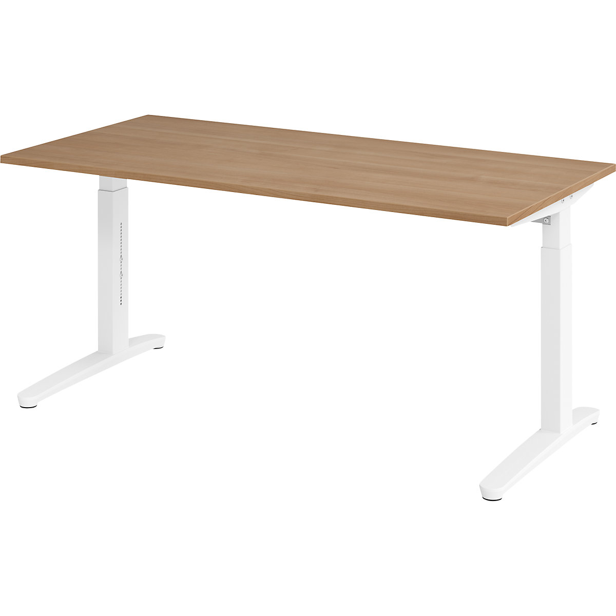 Secretária com estrutura de pés em C ANNY – eurokraft pro, regulável em altura 650 – 850 mm, largura 1600 mm, imitação de nogueira/branco-0