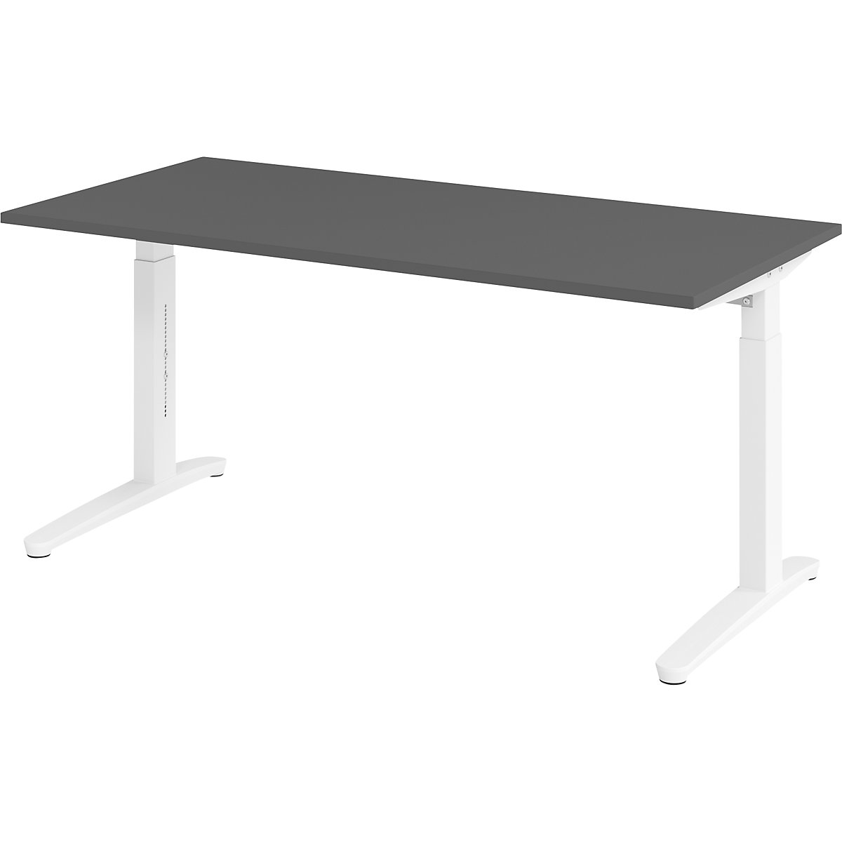 Secretária com estrutura de pés em C ANNY – eurokraft pro, regulável em altura 650 – 850 mm, largura 1600 mm, grafite/branco-0