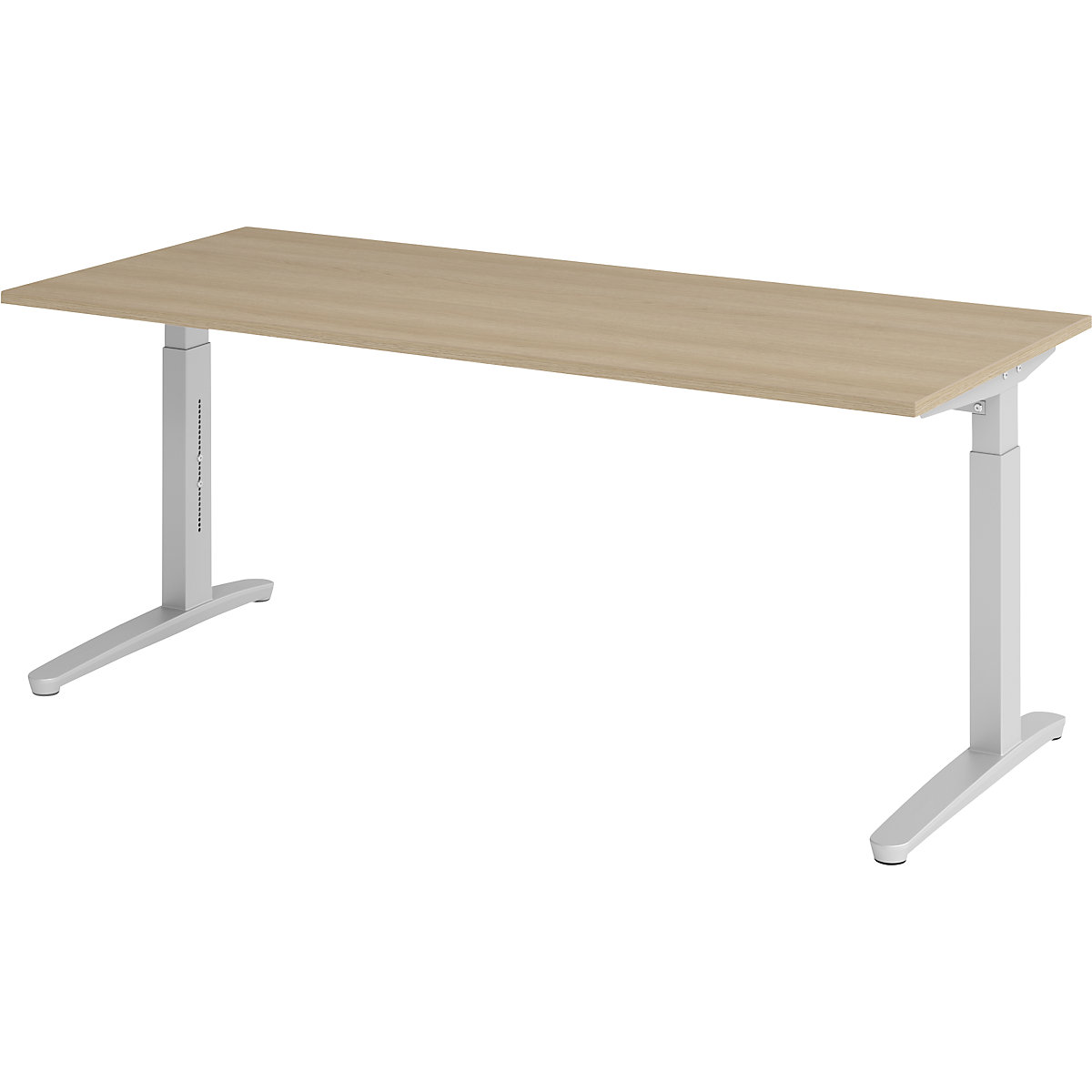 Secretária com estrutura de pés em C ANNY – eurokraft pro, regulável em altura 650 – 850 mm, largura 1800 mm, carvalho/cinza alumínio-0