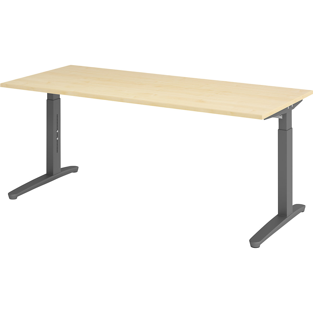 Secretária com estrutura de pés em C ANNY – eurokraft pro, regulável em altura 650 – 850 mm, largura 1800 mm, imitação de ácer/grafite-0