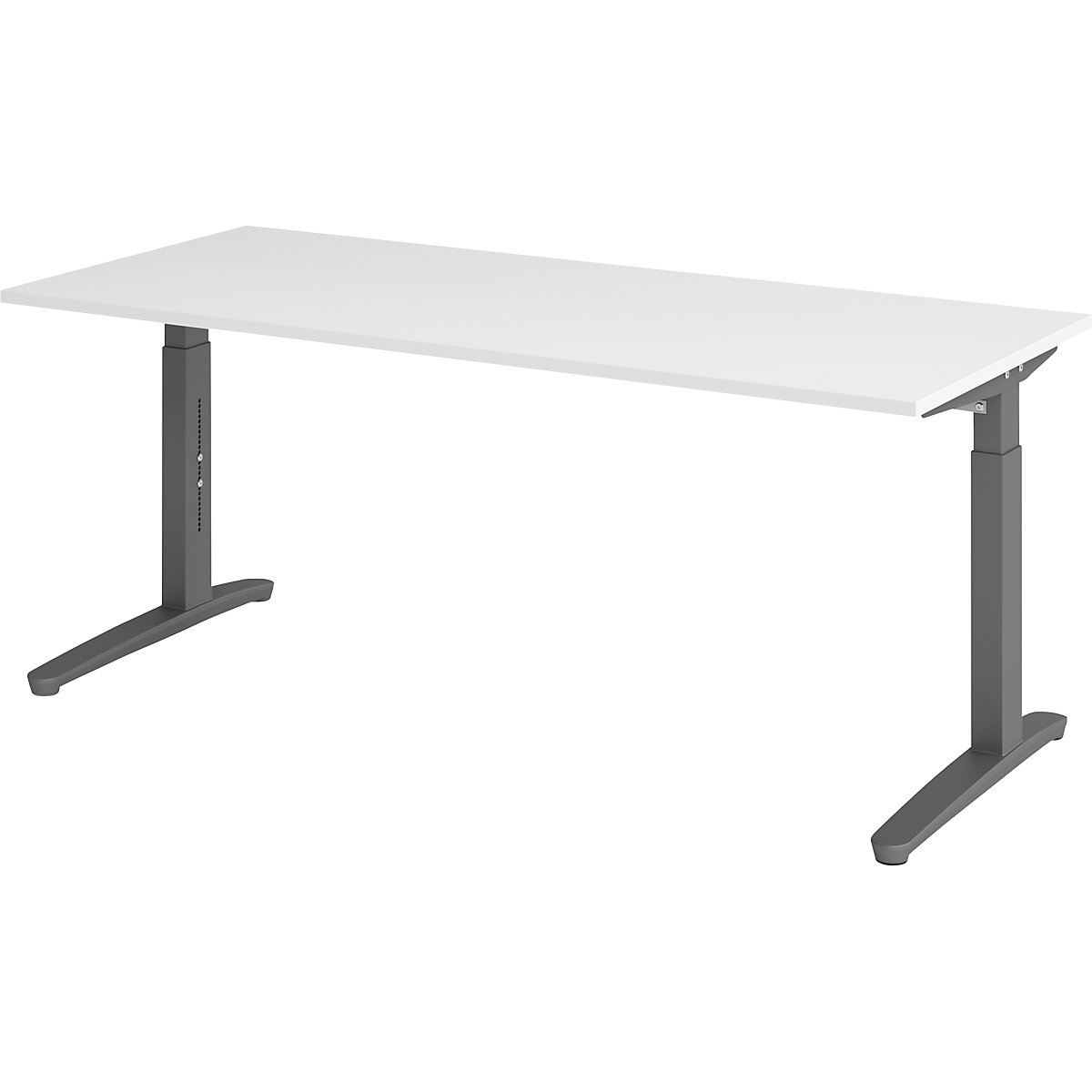 Secretária com estrutura de pés em C ANNY – eurokraft pro, regulável em altura 650 – 850 mm, largura 1800 mm, branco/grafite-0