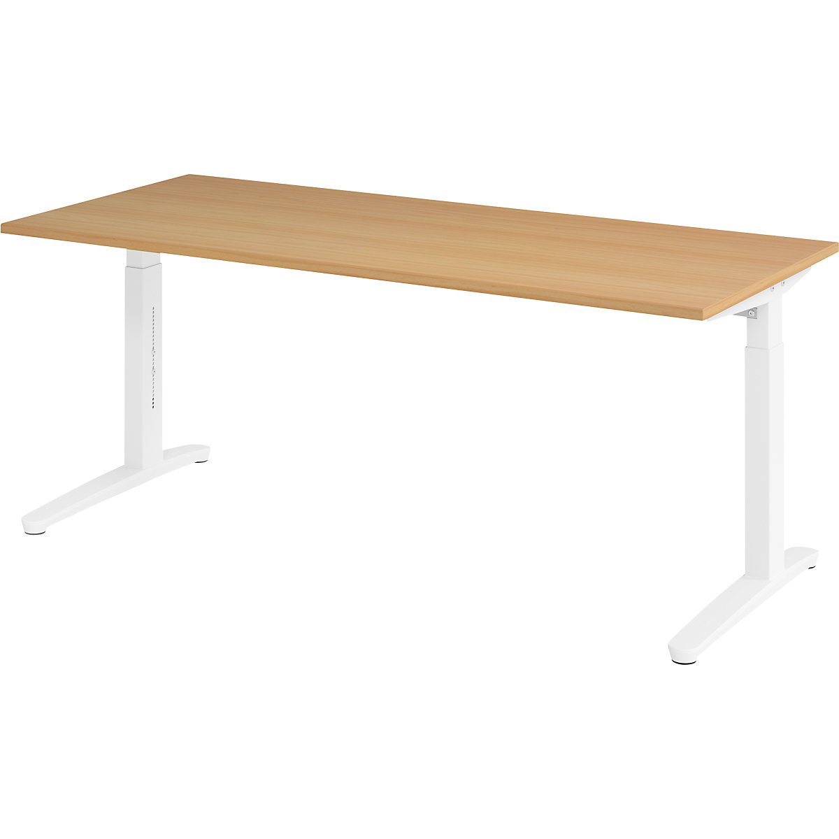 Secretária com estrutura de pés em C ANNY – eurokraft pro, regulável em altura 650 – 850 mm, largura 1800 mm, faia/branco-0