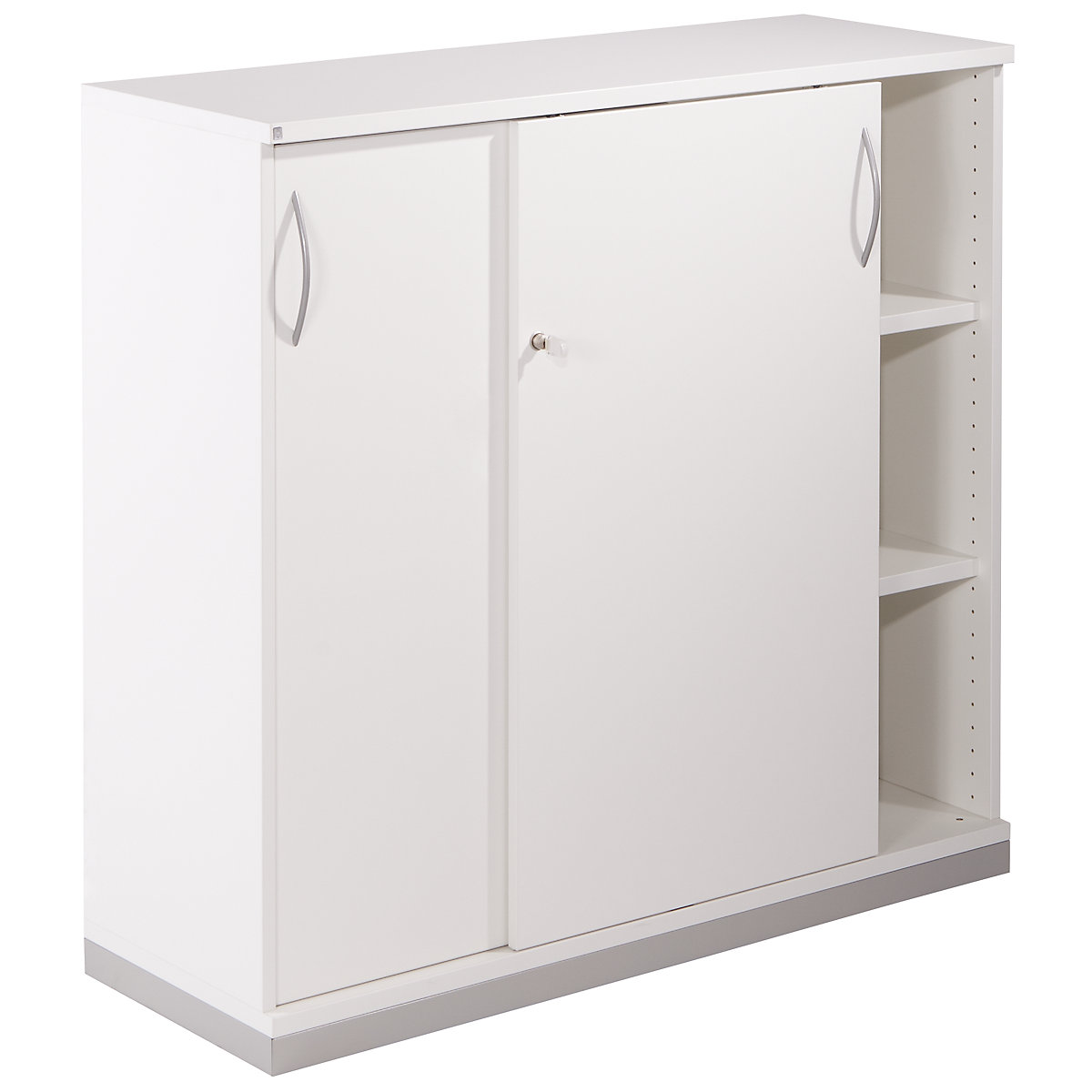 Armoire à portes coulissantes THEA, 2 tablettes, 3 hauteurs de classeurs, blanc cassé-0