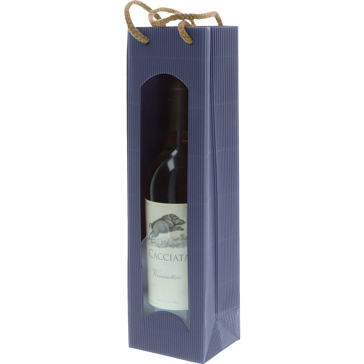 Sacchetto regalo, a onda nuda – ratioform, con finestra, per 1 bottiglia, blu, a partire da 10 pz.-1