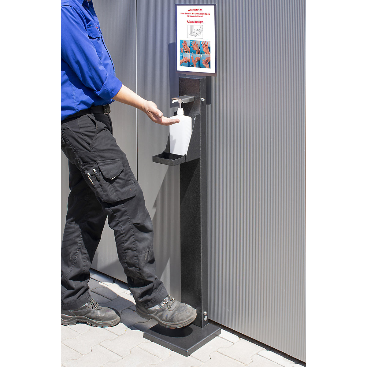 Desinfectiemiddel-/zeep-dispenserzuil met pedaal – eurokraft pro (Productafbeelding 3)-2