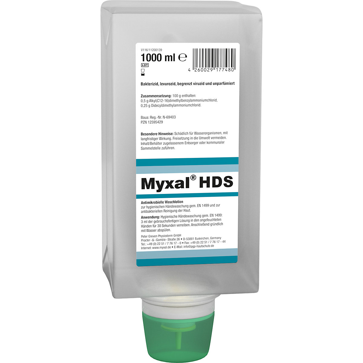 Antimicrobiële waslotion MYXAL® HDS, volgens EN 1499