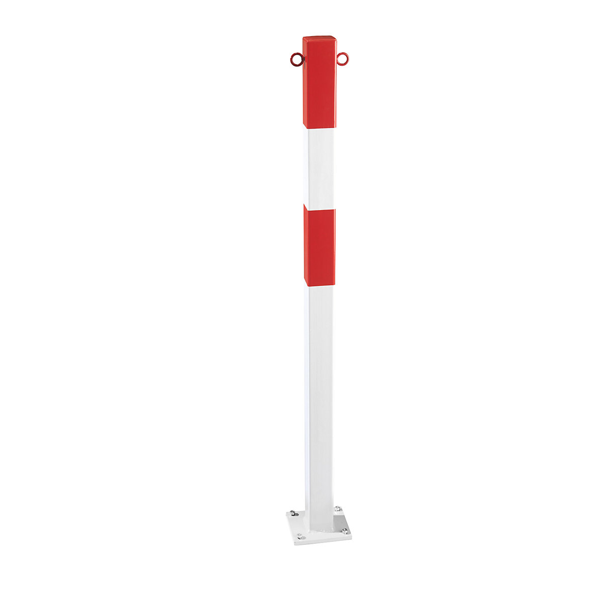 Paletto di sbarramento in tubo d'acciaio, da ancorare, 70 x 70 mm, rosso / bianco, verniciatura a polvere-0