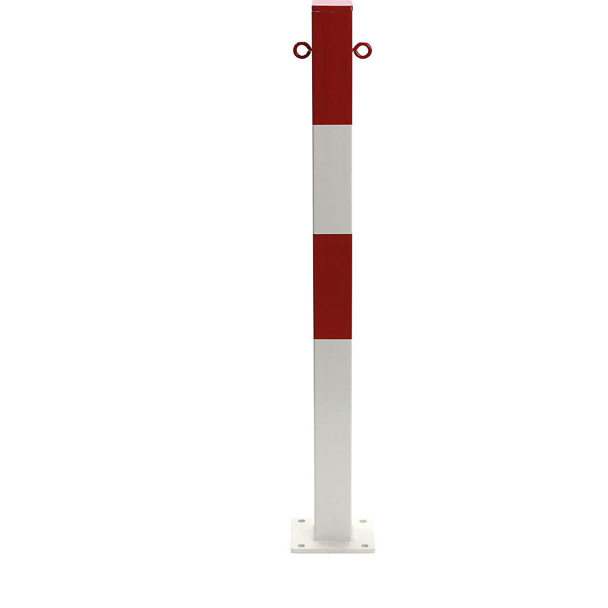 Paletto di sbarramento, da ancorare, 70 x 70 mm, verniciatura in rosso / bianco, 2 anelli-0