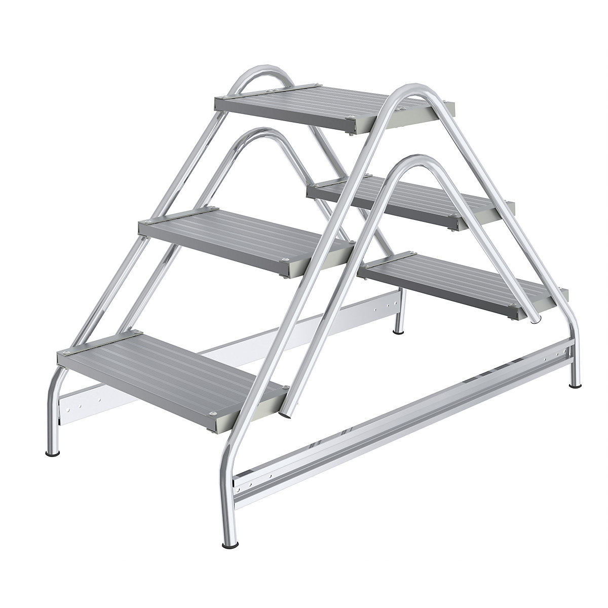 Podest de lucru din aluminiu – MUNK, trepte din aluminiu riflat, cu acces pe ambele părți, 3 trepte-0