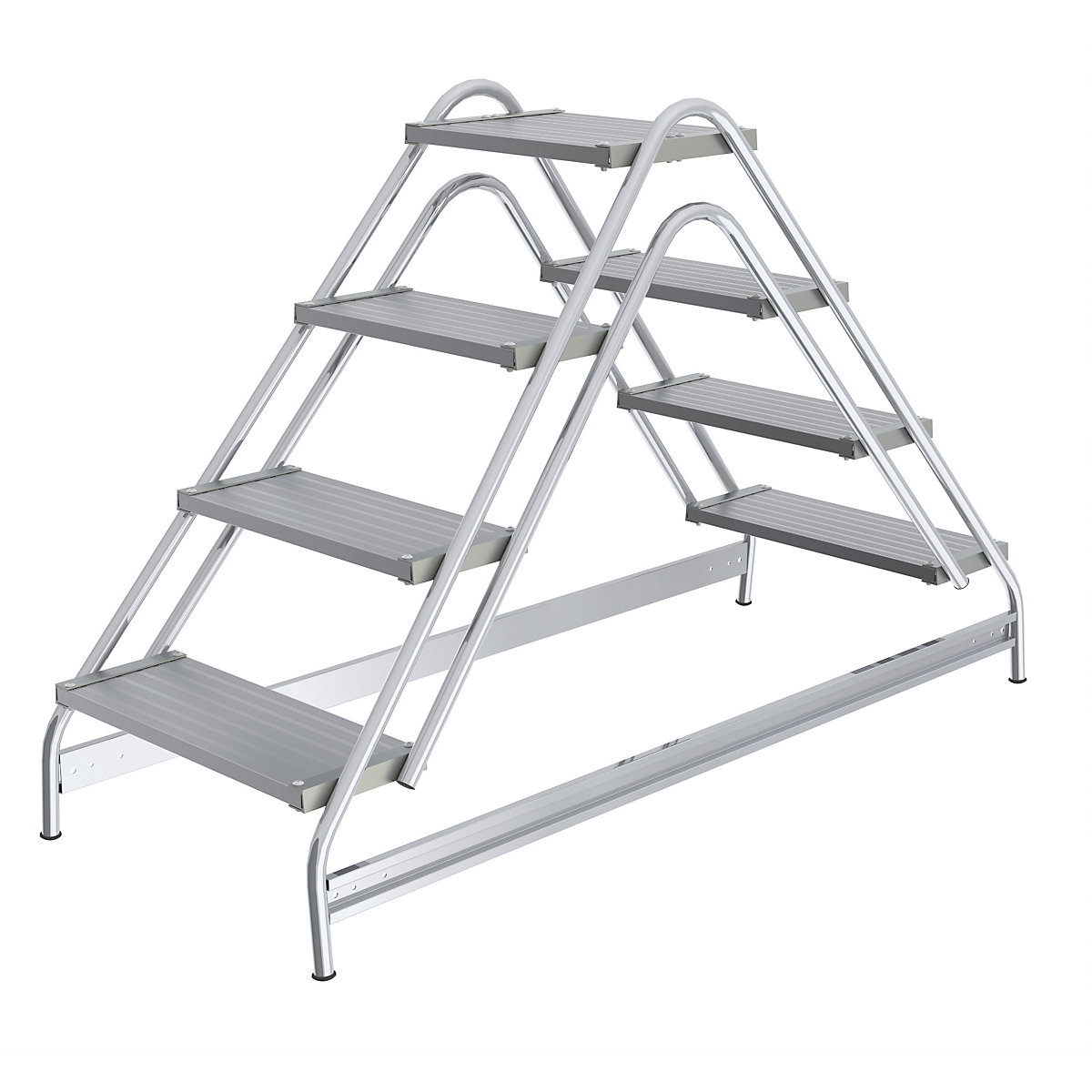 Podest de lucru din aluminiu – MUNK, trepte din aluminiu riflat, cu acces pe ambele părți, 4 trepte-0