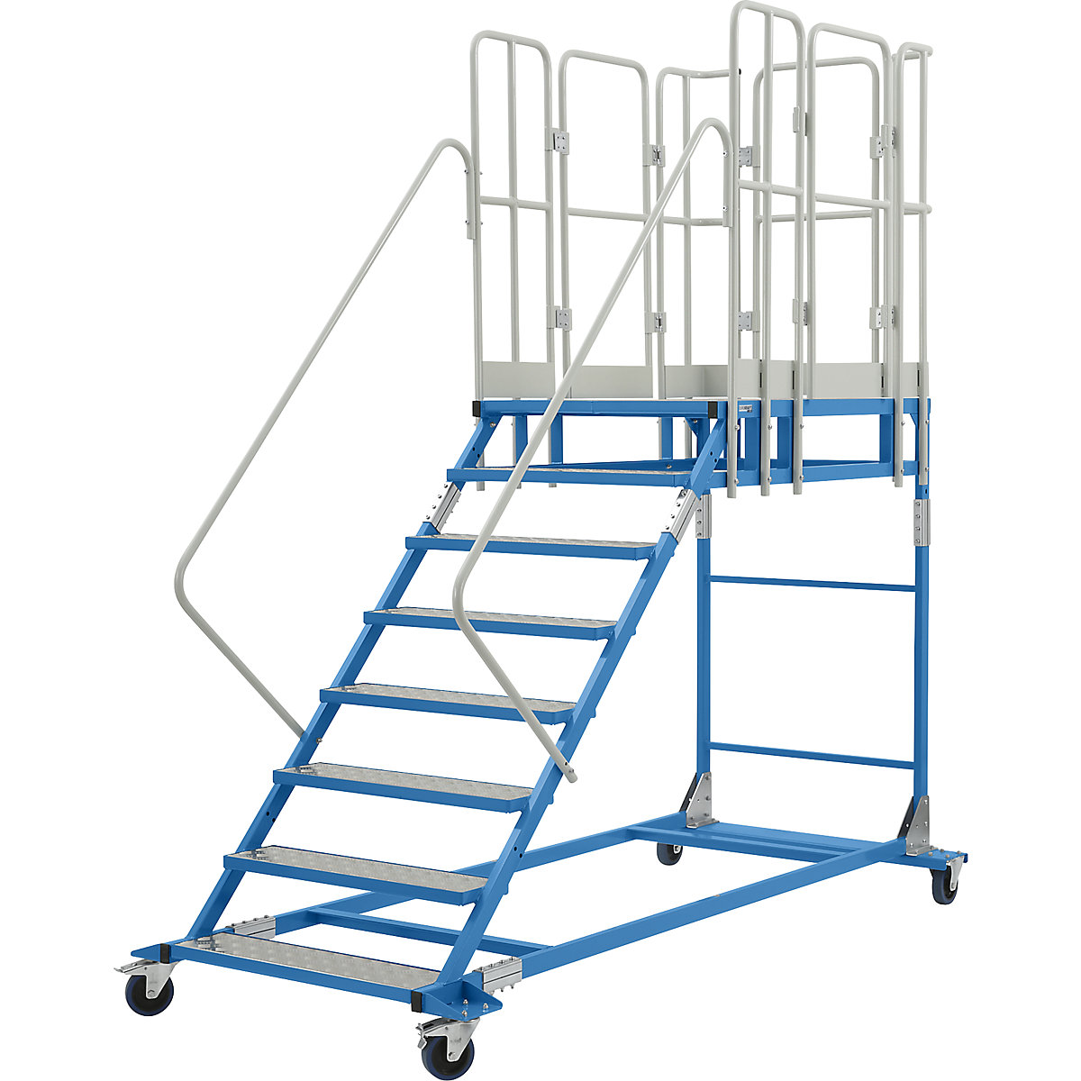 Scară cu platformă XXL – eurokraft pro, cu inserții din aluminiu, dimensiune platformă 810 x 1250 mm, 8 trepte-0