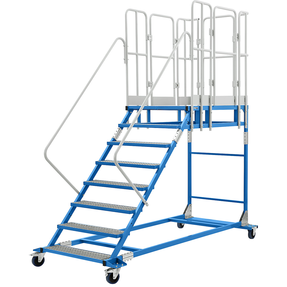 Scară cu platformă XXL – eurokraft pro, cu inserții din grătar tip grilaj, dimensiune platformă 810 x 1250 mm, 8 trepte-0